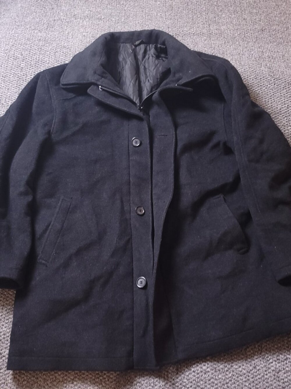 LRL Ralph Lauren Jacket Mens L Large Wool Pea Coat Black Button Zip Up